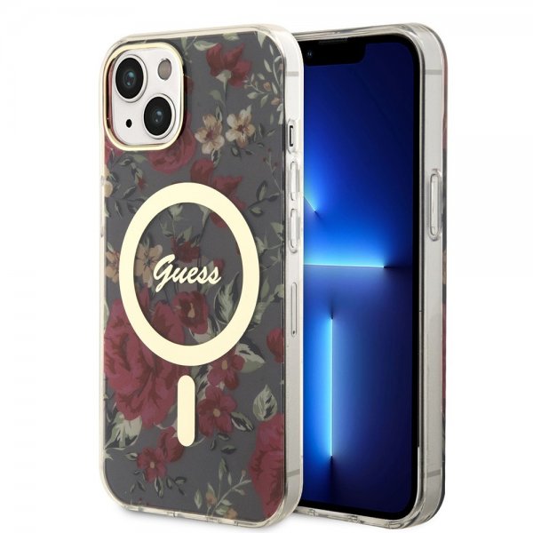 Guess iPhone 13 Skal Flower MagSafe Kaki