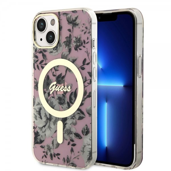 Guess iPhone 13 Skal Flower MagSafe Rosa