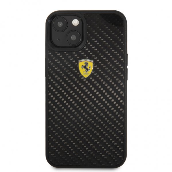 Ferrari iPhone 13 Skal Real Carbon Metal Logo Svart