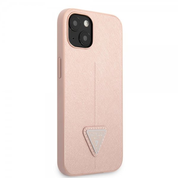 Guess iPhone 13 Skal Saffiano Metal Triangle Rosa