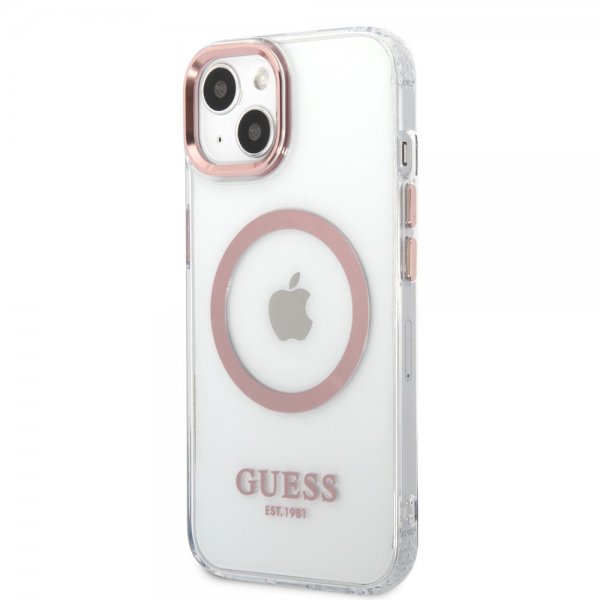 Guess iPhone 13 Skal Transparent MagSafe Rosa Transparent