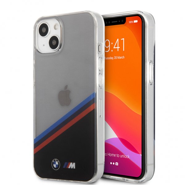 BMW iPhone 13 Skal Tricolor Stripe Transparent Svart