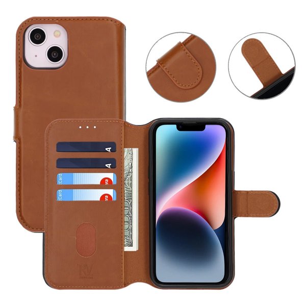 Rvelon iPhone 13/iPhone 14 Fodral Magnetiskt Avtagbart Skal Brun