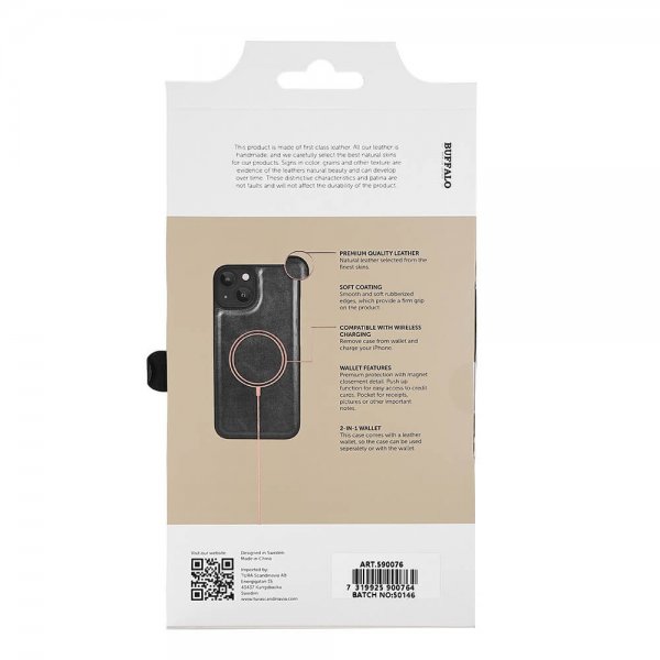 Buffalo iPhone 13/14/15 Fodral 2-in-1 Detachable Wallet Svart