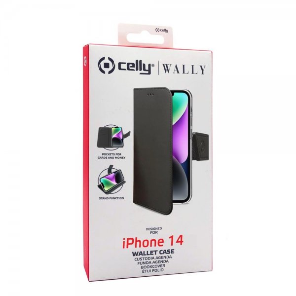 Celly iPhone 14 Fodral Wally Wallet Case Svart