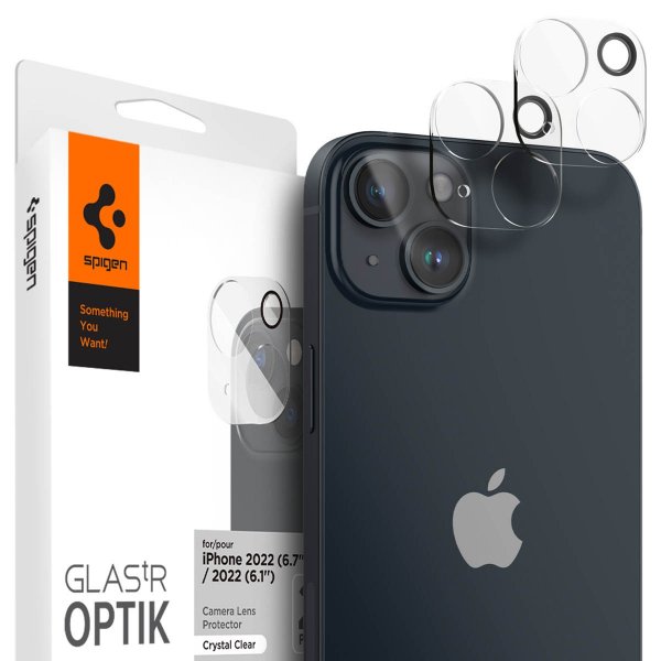 Spigen iPhone 14/iPhone 14 Plus Kameraskydd Glas.tR Optik 2-pack Crystal Clear