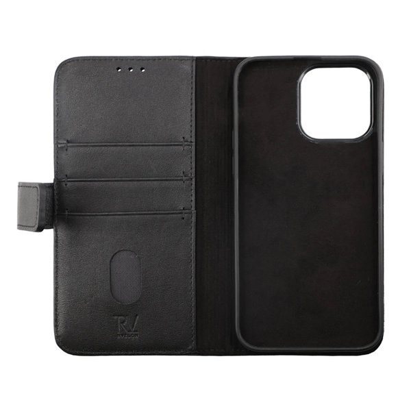 Rvelon iPhone 14 Fodral Äkta läder Kortfack Svart