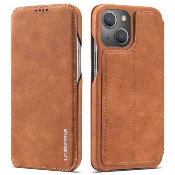 Lc.Imeeke iPhone 14 Plus Fodral Flip Ljusbrun