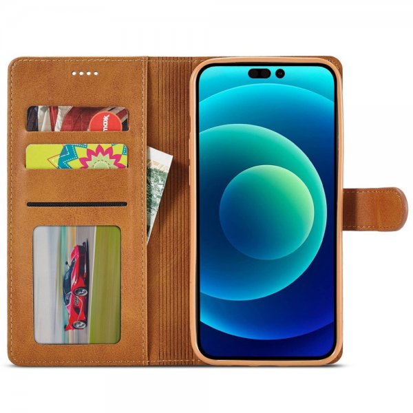 Lc.Imeeke iPhone 14 Plus Fodral med Kortfack Stativfunktion Ljusbrun