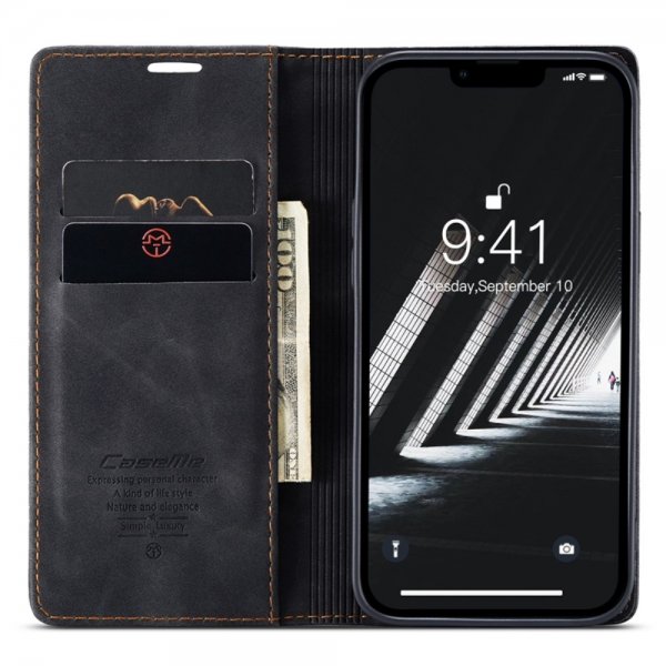 CaseMe iPhone 14 Plus Fodral Retro Flip Svart