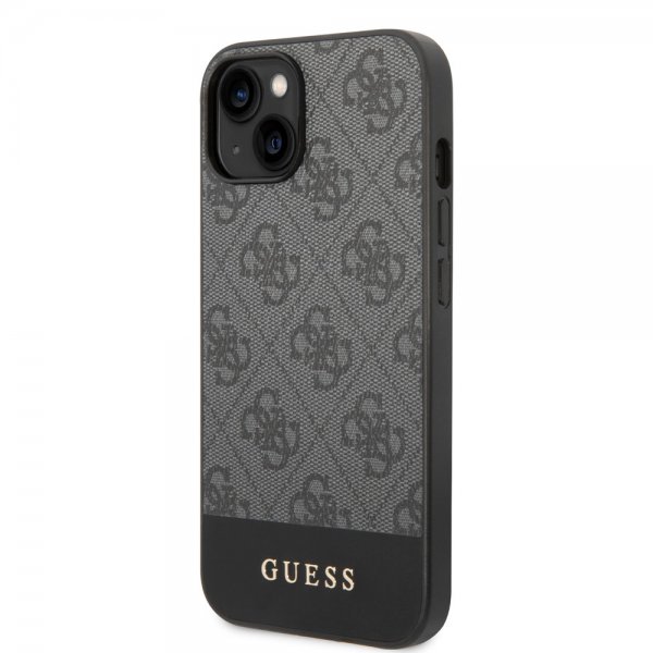Guess iPhone 14 Plus Skal Bottom Stripe Metal Logo Grå