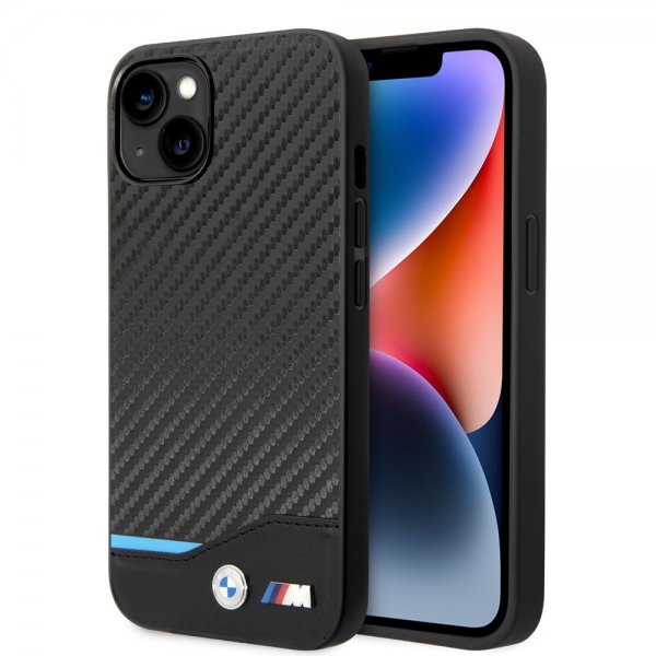 BMW iPhone 14 Plus Skal Carbon Effect Printed Logo Svart