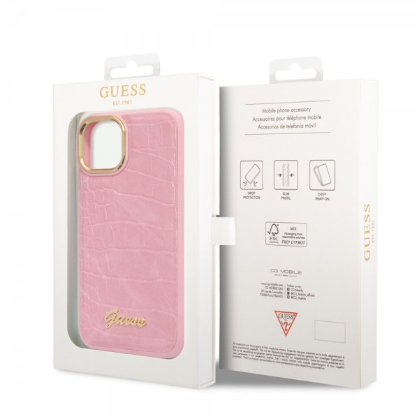 Guess iPhone 14 Plus Skal Croco Rosa