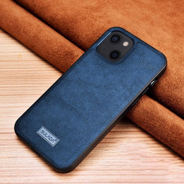 Sulada iPhone 14 Plus Skal Lädertextur Blå