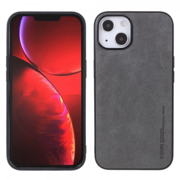 X-Level iPhone 14 Plus Skal Lädertextur Grå