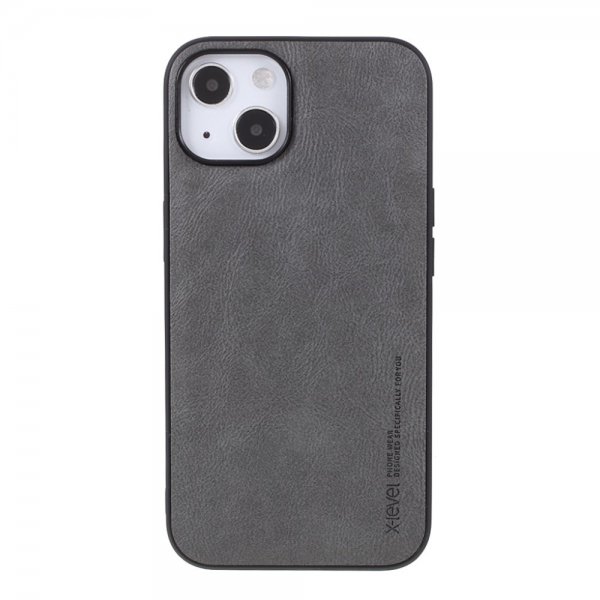 X-Level iPhone 14 Plus Skal Lädertextur Grå