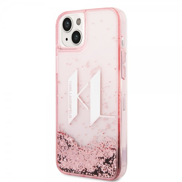 Karl Lagerfeld iPhone 14 Plus Skal Liquid Glitter Big Logo Rosa