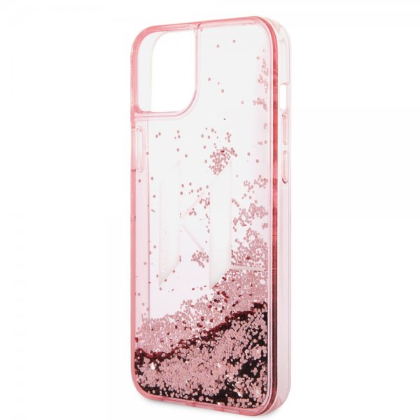 Karl Lagerfeld iPhone 14 Plus Skal Liquid Glitter Big Logo Rosa