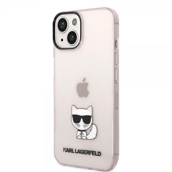 Karl Lagerfeld iPhone 14 Plus Skal Printed Choupette Transparent Rosa