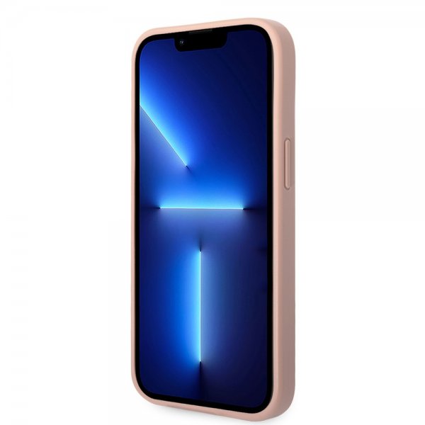 Guess iPhone 14 Plus Skal Saffiano Metal Logo Stripes Rosa