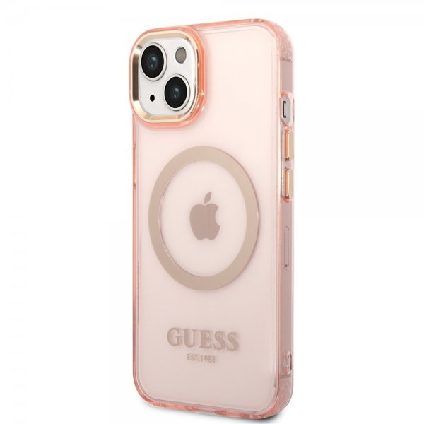Guess iPhone 14 Plus Skal Translucent MagSafe Rosa
