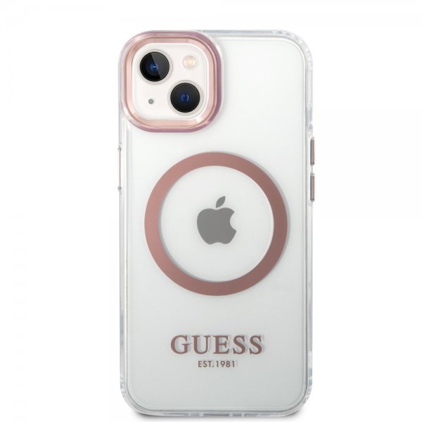 Guess iPhone 14 Plus Skal Transparent MagSafe Rosa Transparent