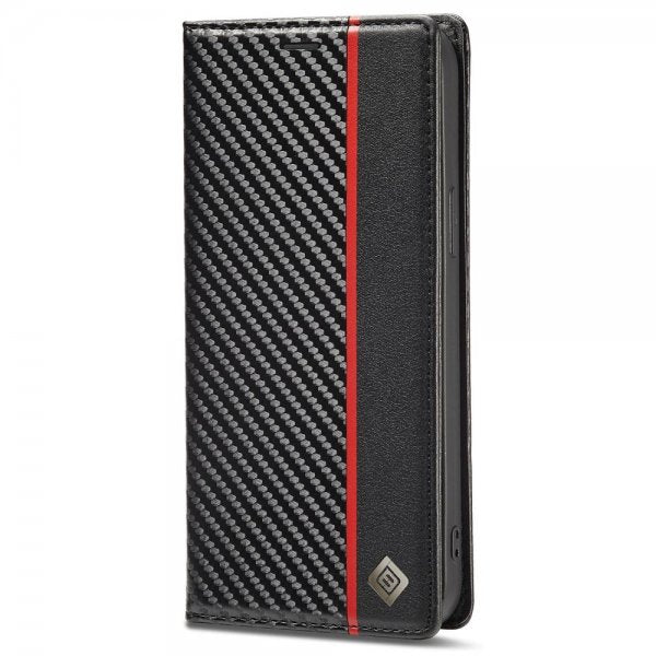 Lc.Imeeke iPhone 14 Pro Fodral Kolfibertextur Röd Stripe Vertical
