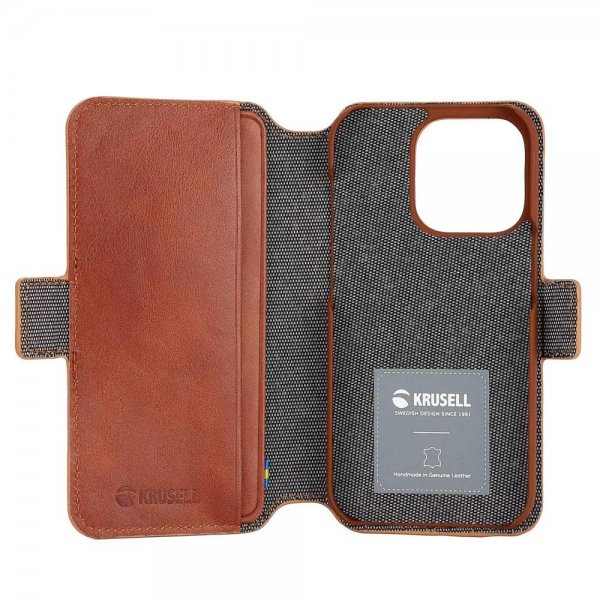 Krusell iPhone 14 Pro Fodral Leather PhoneWallet Cognac