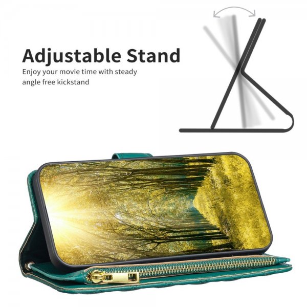 iPhone 14 Pro Fodral Rombmönster Dragkedja Grön
