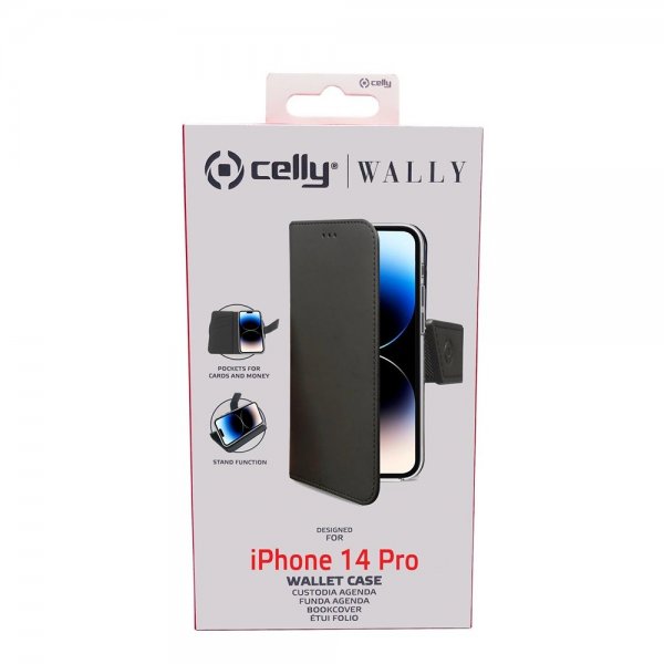 Celly iPhone 14 Pro Fodral Wally Wallet Case Svart