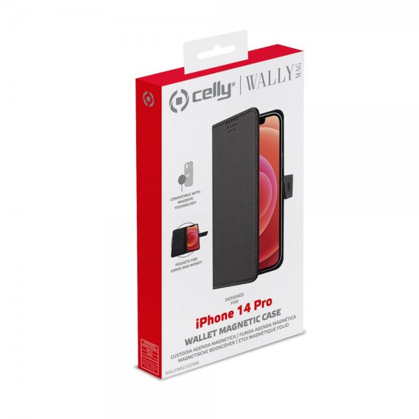 Celly iPhone 14 Pro Fodral WALLYMAG Svart