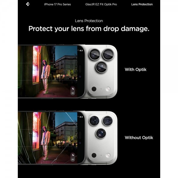 Spigen iPhone 14/15/16/17 Pro & Pro Max Kameraskydd GLAS.tR EZ Fit Optik Pro 2-pack Grå