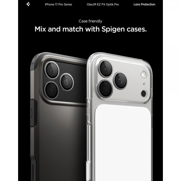 Spigen iPhone 14/15/16/17 Pro & Pro Max Kameraskydd GLAS.tR EZ Fit Optik Pro 2-pack Grå
