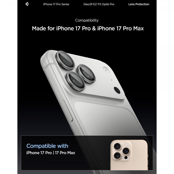 Spigen iPhone 14/15/16/17 Pro & Pro Max Kameraskydd GLAS.tR EZ Fit Optik Pro 2-pack Grå
