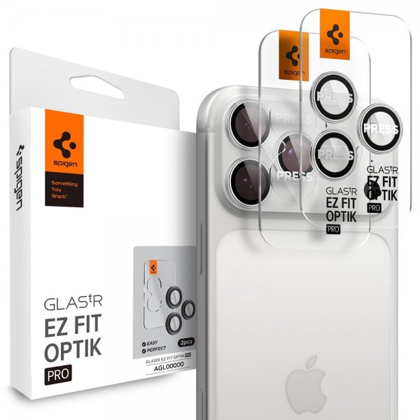 Spigen iPhone 14/15/16/17 Pro & Pro Max Kameraskydd GLAS.tR EZ Fit Optik Pro 2-pack Silver