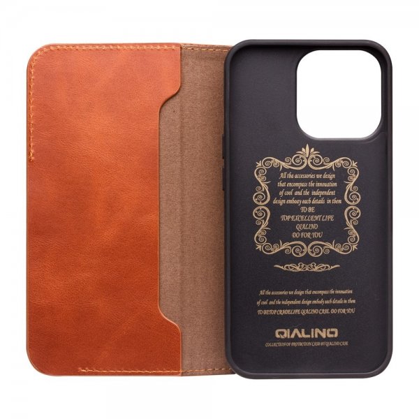 Qialino iPhone 14 Pro Max Fodral Äkta Läder Brun