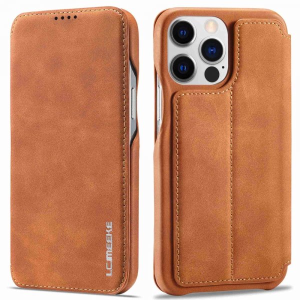 Lc.Imeeke iPhone 14 Pro Max Fodral Flip Ljusbrun