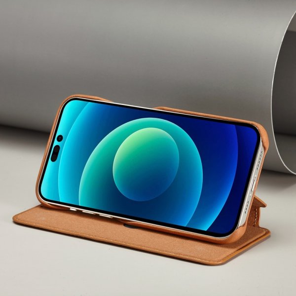 Lc.Imeeke iPhone 14 Pro Max Fodral Flip Ljusbrun