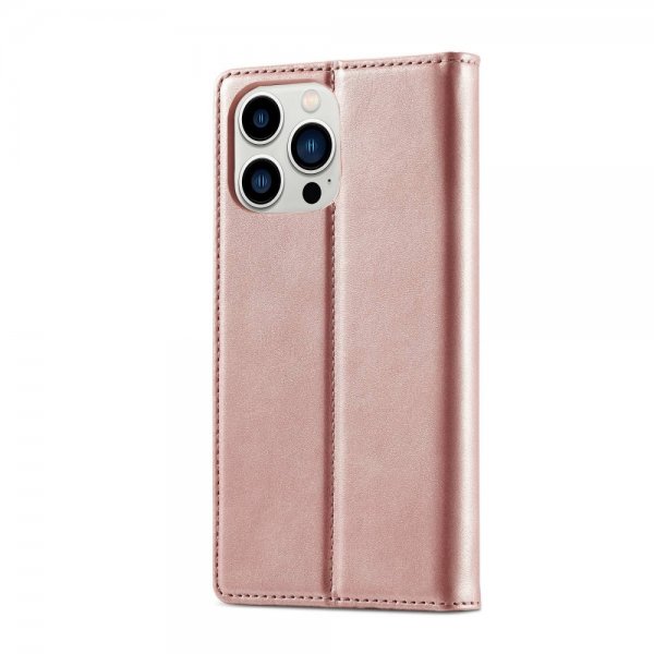 Lc.Imeeke iPhone 14 Pro Max Fodral med Kortfack Flip Rosa