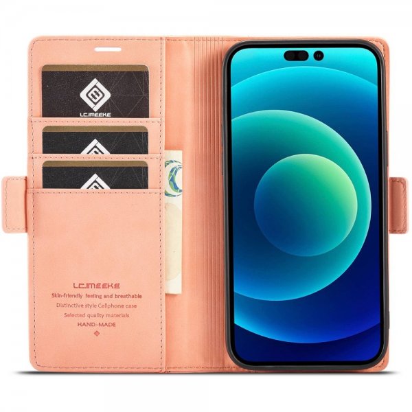 Lc.Imeeke iPhone 14 Pro Max Fodral med Kortfack Rosa