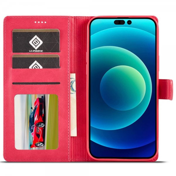 Lc.Imeeke iPhone 14 Pro Max Fodral med Kortfack Stativfunktion Magenta