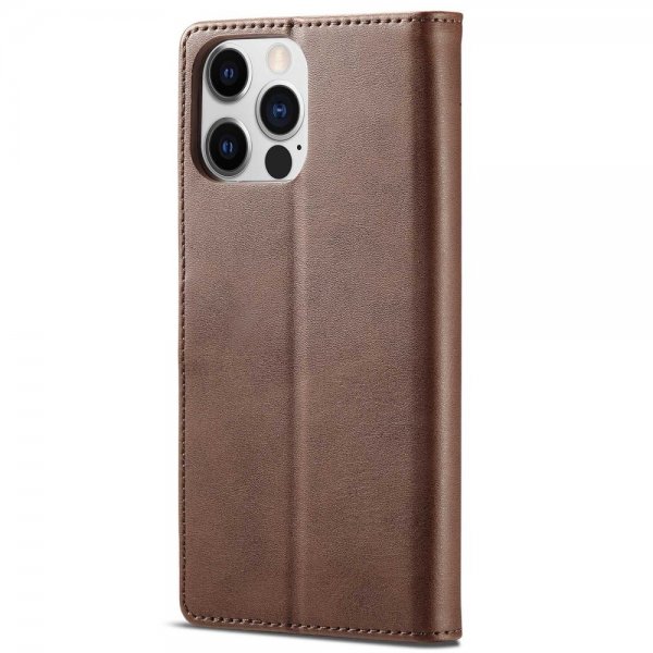 Lc.Imeeke iPhone 14 Pro Max Fodral med Kortfack Stativfunktion Mörkbrun