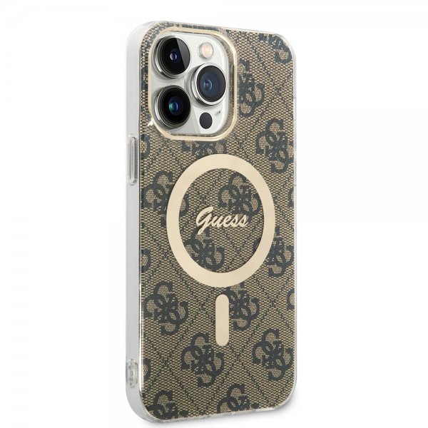 Guess iPhone 14 Pro Max Skal 4G Pattern MagSafe Brun