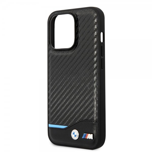 BMW iPhone 14 Pro Max Skal Carbon Effect Printed Logo Svart