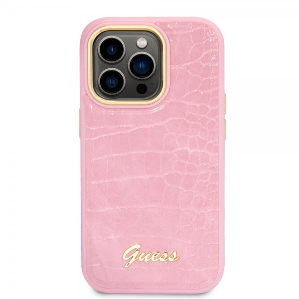 Guess iPhone 14 Pro Max Skal Croco Rosa