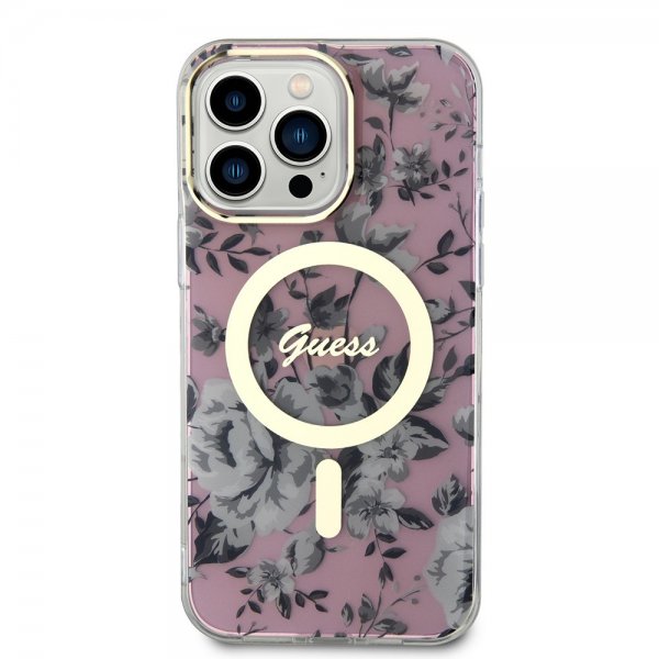 Guess iPhone 14 Pro Max Skal Flower MagSafe Rosa