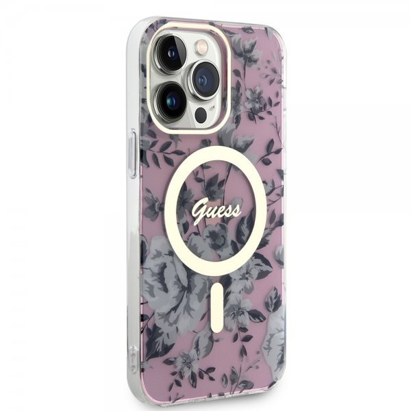 Guess iPhone 14 Pro Max Skal Flower MagSafe Rosa