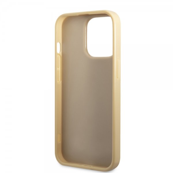 Guess iPhone 14 Pro Max Skal Glitter Flakes Metal Logo Guld