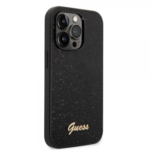 Guess iPhone 14 Pro Max Skal Glitter Flakes Metal Logo Svart