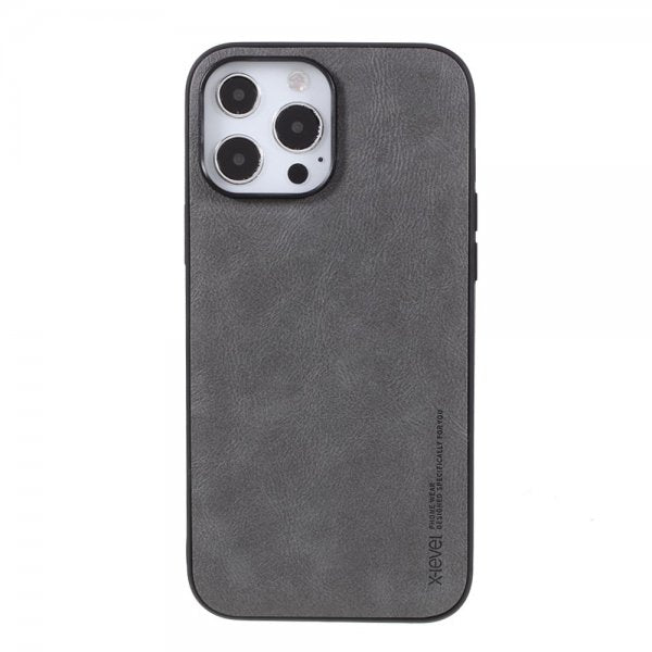 X-Level iPhone 14 Pro Max Skal Lädertextur Grå
